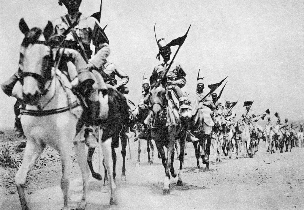 Italian troops advancing on Addis Ababa during the Second Italo-Ethiopian War (1935-37).