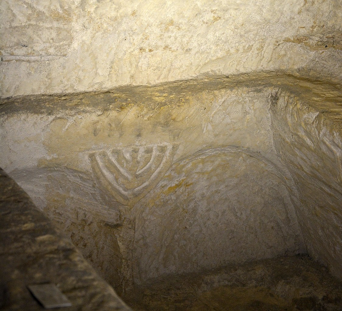 Menorah indicating the presence of Jewish burials in St. Paul's Catacombs in Rabat, Malta