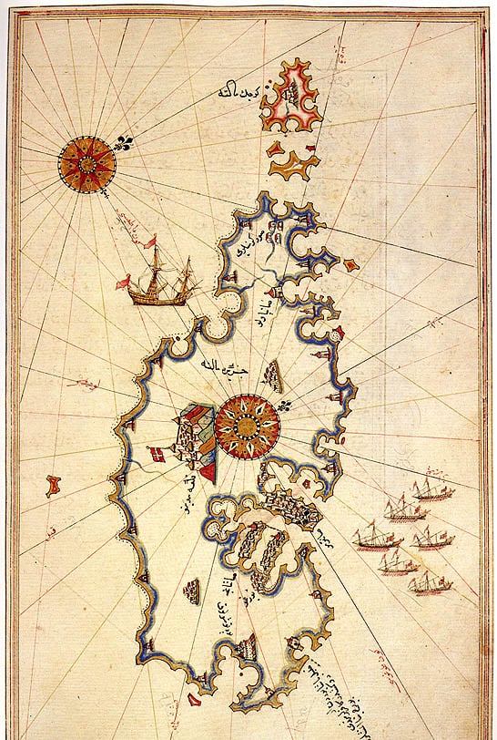 Map of Malta by Piri Reis (1467-1554), Kitab-ı Bahriye (Book of Navigation)