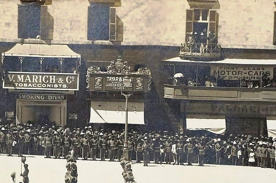 Tayar's textile shop in St George Square, Valletta, 1917